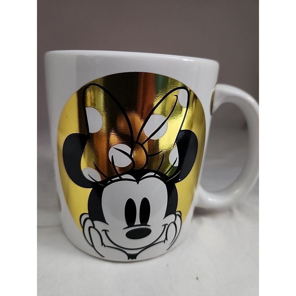 Disney Minnie Mouse Gold Foil Polka Dot Ceramic Coffee Mug Galerie White